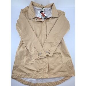 Woolrich Womens Large Packable Rain Jacket Beige Hooded Lightweight Utility NWT